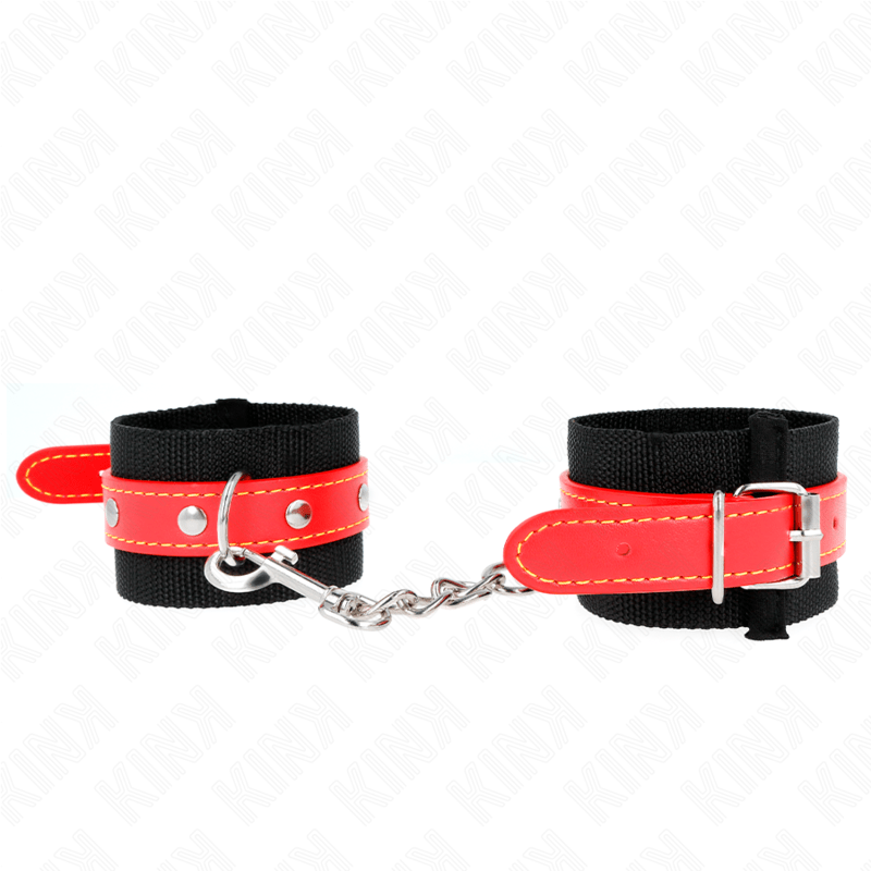KINK - PUNHOS DE NYLON PRETO COM COURO VERMELHO AJUSTÁVEIS 19 - 24 CM X 5,5 CM - Toys "n" Us