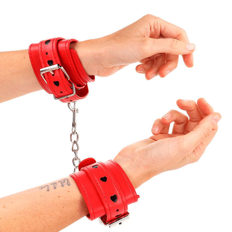 KINK - RED WRIST RESTRAINTS WITH BLACK HEART INLAY ADJUSTABLE 21 - 28 CM X 5.5 CM - Toys "n" Us