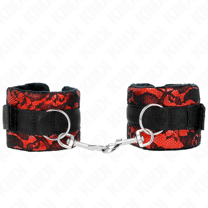 KINK - SHORT VELVET LACE WRIST RESTRAINTS AND NYLON BIND RED / BLACK 23 X 6.5 CM - Toys "n" Us
