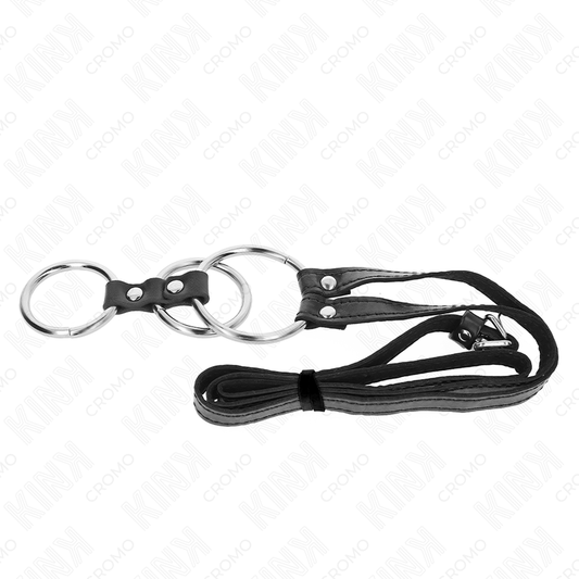 KINK - TRIPLE METAL PENIS RING 3.8 CM TO 5 CM WITH LEATHER BELT 112 CM - Toys "n" Us