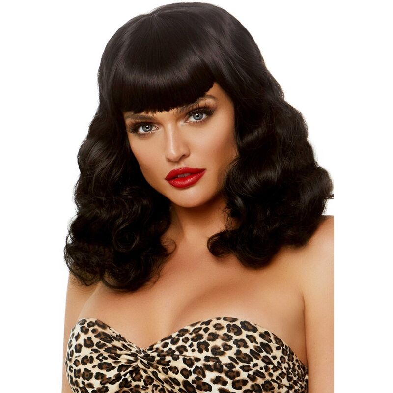 LEG AVENUE - CURLY RETRO WIG WITH BANGS LUMINISCENT BLACK - Toys "n" Us