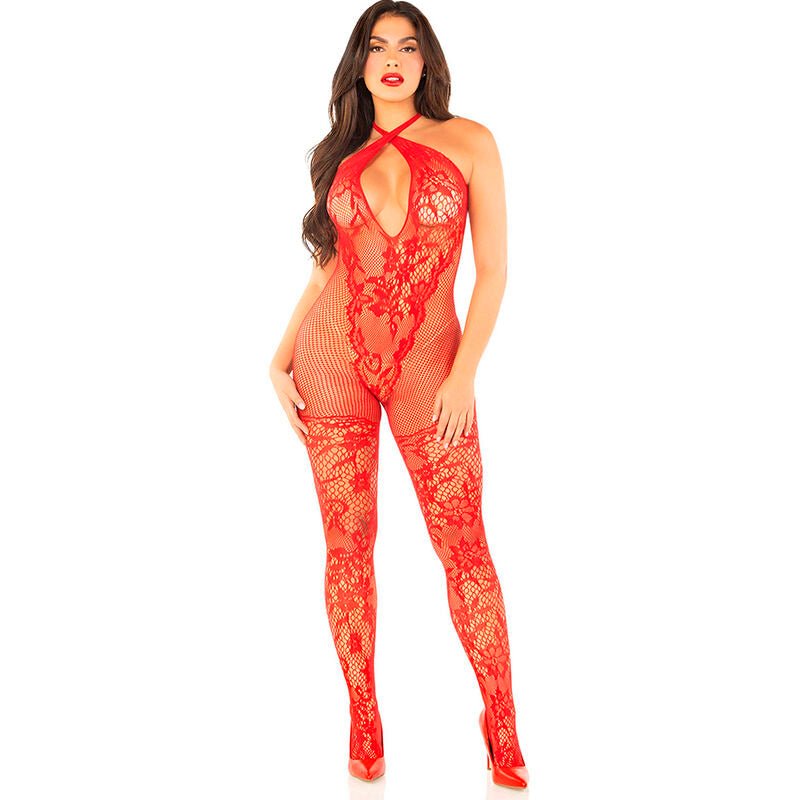 LEG AVENUE - FLOWER PRINT MESH BODYSTOCKING RED ONE SIZE - Toys "n" Us