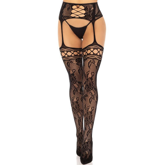 LEG AVENUE - MEIAS DE LIGA DE RENDA FLORAL PRETAS - Toys "n" Us
