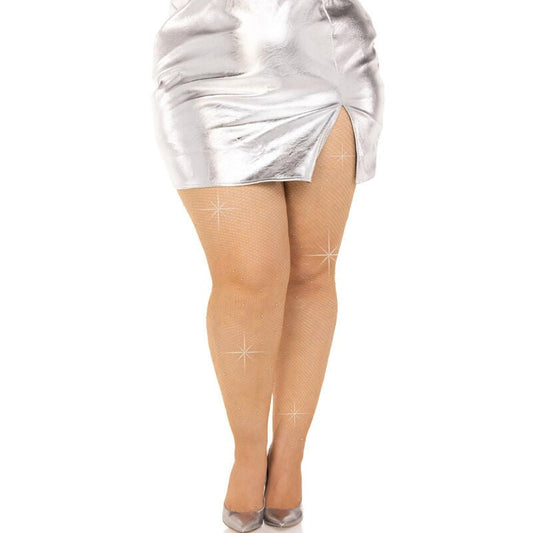 LEG AVENUE - MEIAS DE MALHA CRISTALIZADA PRETAS PLUS SIZE - Toys "n" Us