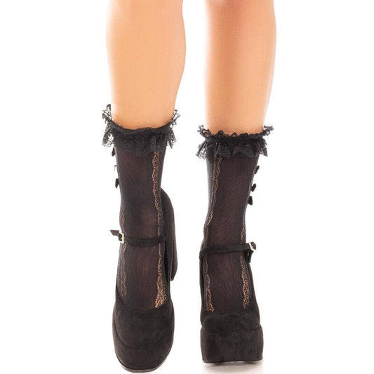 LEG AVENUE - MEIAS DE TORNOZELO COM BABADOS PRETOS - Toys "n" Us