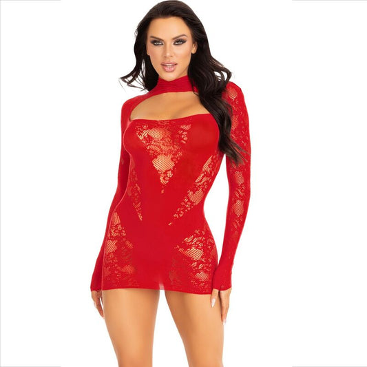 LEG AVENUE - MINI VESTIDO COM RENDA MANGA COMPRIDA VERMELHO - Toys "n" Us