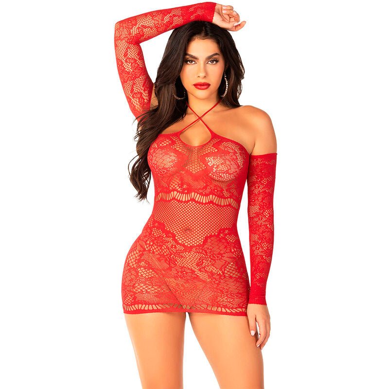 LEG AVENUE - OFF - SHOULDER LONG - SLEEVED MESH MINI DRESS RED - Toys "n" Us