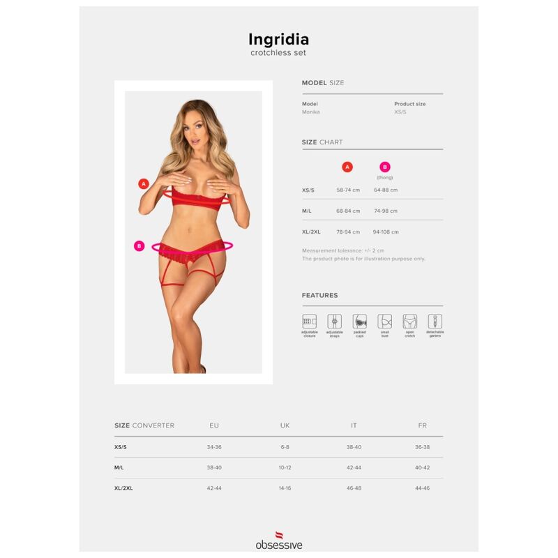 OBSESSIVE - CONJUNTO INGRIDIA DUAS PEAS CROTCHLESS VERMELHO XL/XXL - Toys "n" Us