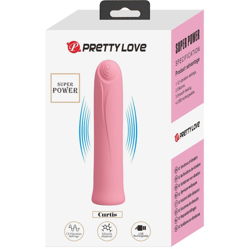 PRETTY LOVE - CURTIS MINI SUPER POWER VIBRATOR 12 PINK SILICONE VIBRATIONS - Toys "n" Us