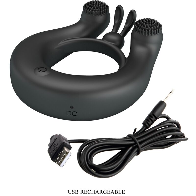 PRETTY LOVE - DAHLIA VIBRATING RING + CLITORIS STIMULATOR 12 VIBRATIONS BLACK - Toys "n" Us