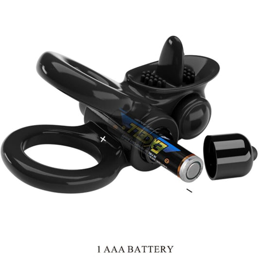 PRETTY LOVE - PASSIONATE RING DOUBLE VIBRATING RING + CLITORIS STIMULATOR BLACK - Toys "n" Us