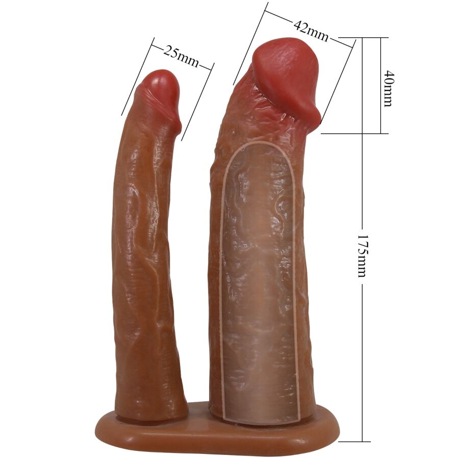 PRETTY LOVE - YAIRON DOUBLE PENIS SLEEVE WITH 4 CM EXTENSION MULATTO - Toys "n" Us