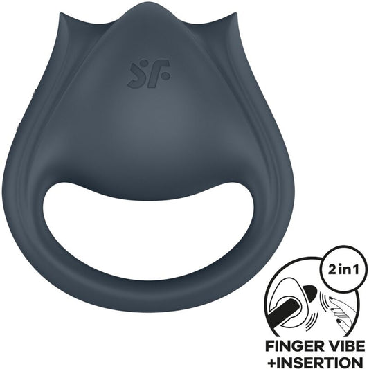 SATISFYER - PERFECT PAIR 2 MULTIVIBRATOR 2 IN 1 PENIS RING AND FINGER STIMULATOR GREY - Toys "n" Us
