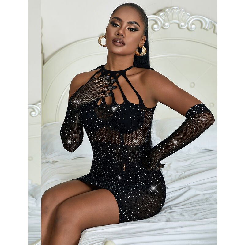 SUBBLIME - 952235 FISHNET DRESS WITH RHINESTONES BLACK ONE SIZE - Toys "n" Us