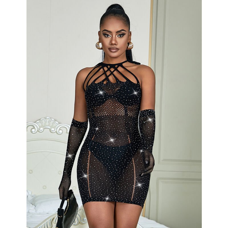 SUBBLIME - 952235 FISHNET DRESS WITH RHINESTONES BLACK ONE SIZE - Toys "n" Us