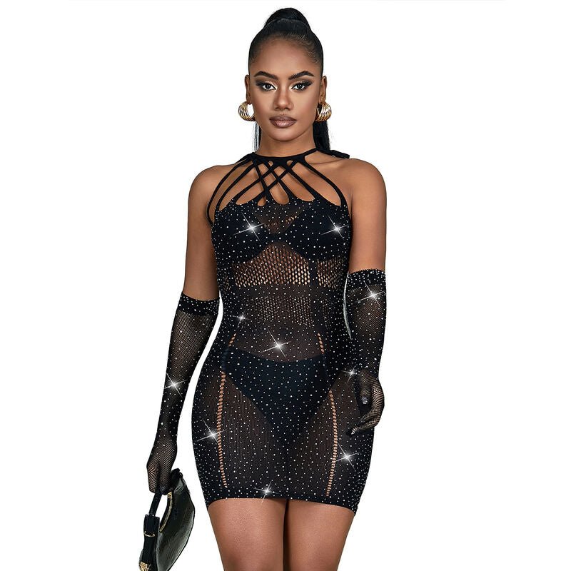 SUBBLIME - 952235 FISHNET DRESS WITH RHINESTONES BLACK ONE SIZE - Toys "n" Us