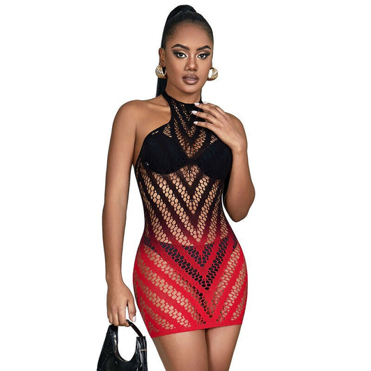 SUBBLIME - 952242 RED AND BLACK DEGRADED ELASTIC FISHNET DRESS ONE SIZE - Toys "n" Us