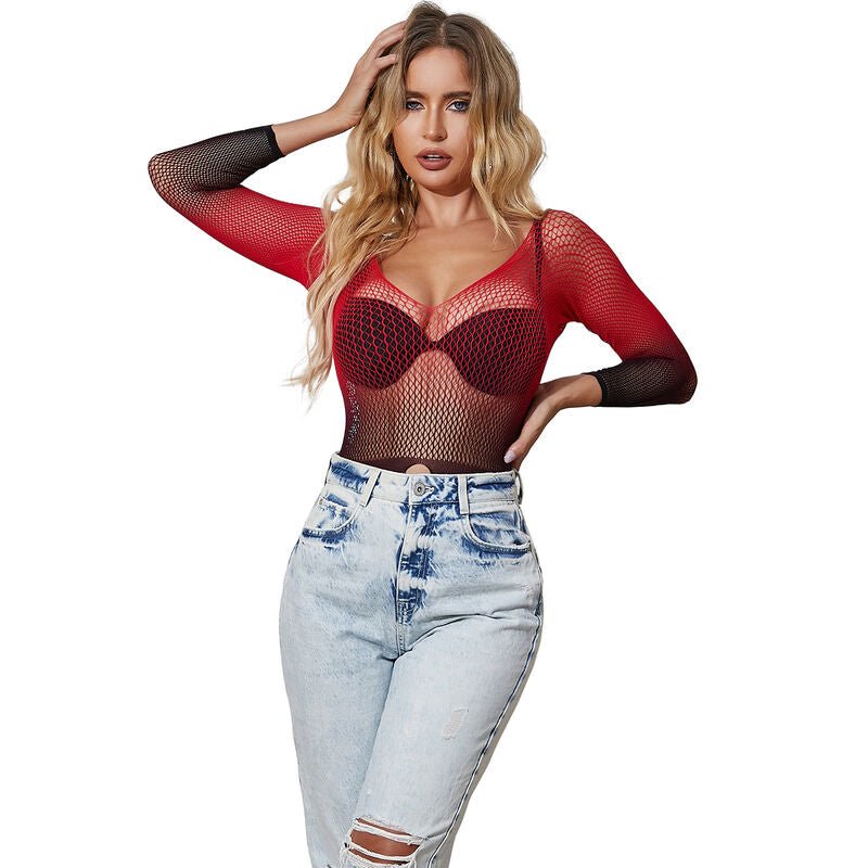 SUBBLIME - 952259 RED AND BLACK GRADIENT LONG SLEEVE ELASTIC FISHNET DRESS ONE SIZE - Toys "n" Us
