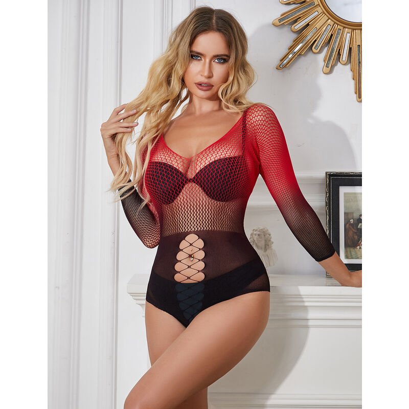 SUBBLIME - 952259 RED AND BLACK GRADIENT LONG SLEEVE ELASTIC FISHNET DRESS ONE SIZE - Toys "n" Us