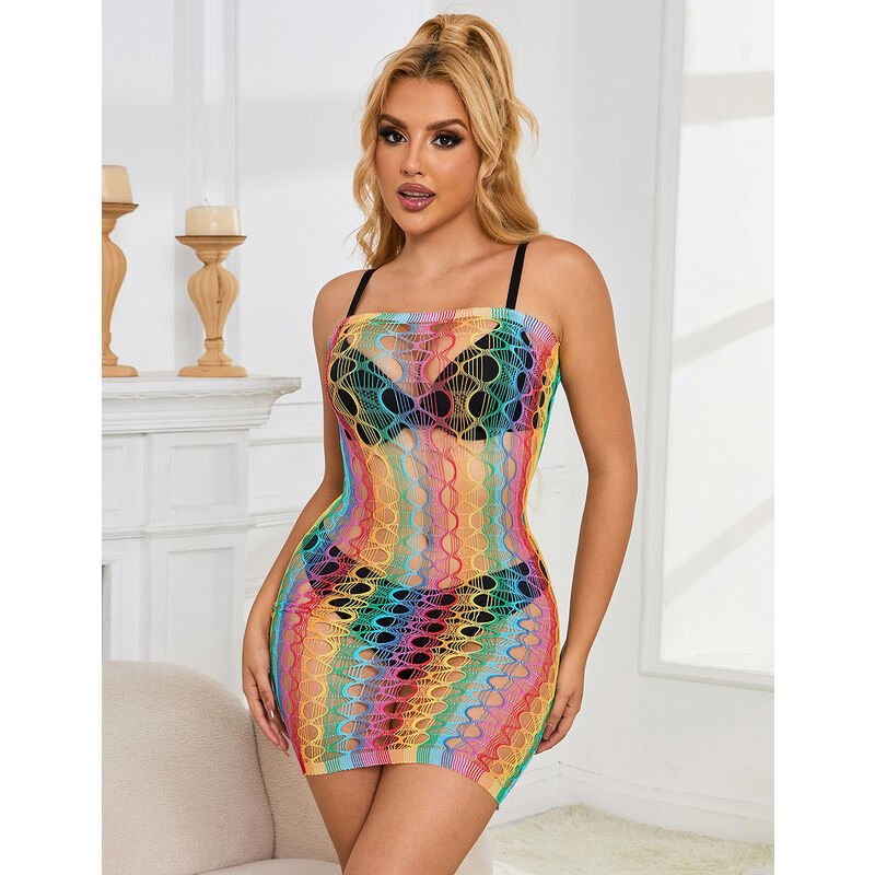 SUBBLIME - 952365 RAINBOW BARE SHOULDER FISHNET DRESS ONE SIZE - Toys "n" Us