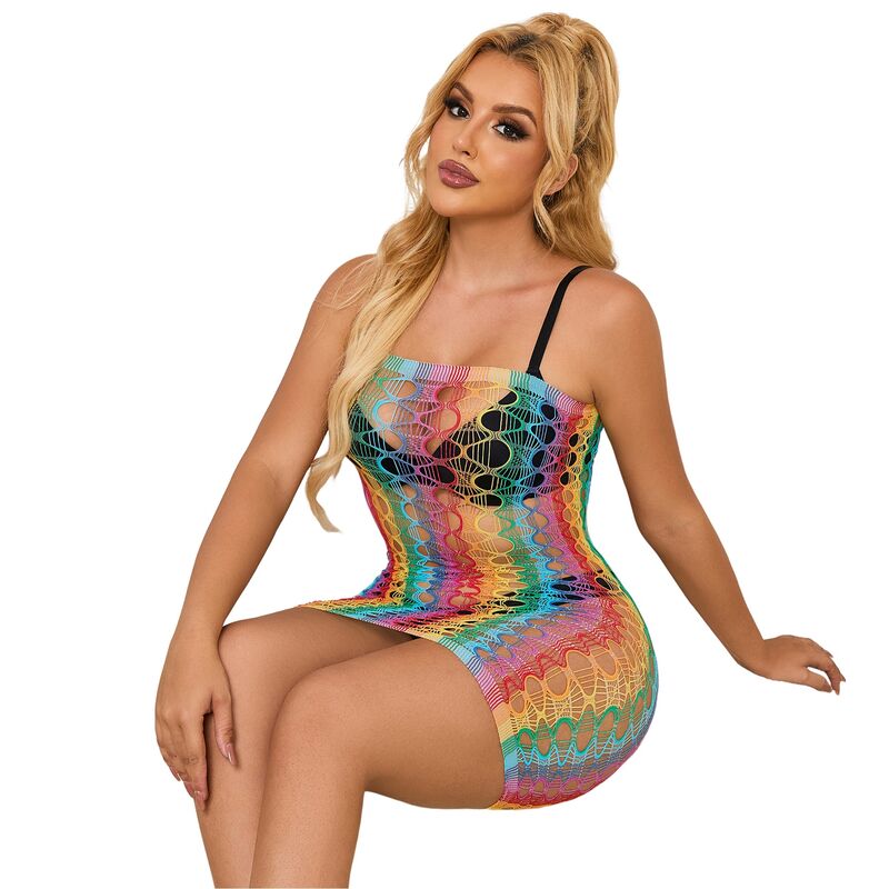 SUBBLIME - 952365 RAINBOW BARE SHOULDER FISHNET DRESS ONE SIZE - Toys "n" Us