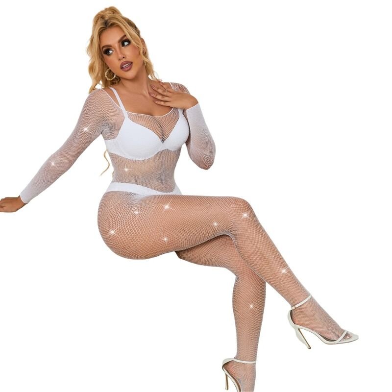 SUBBLIME - 952396 FISHNET BODYSTOCKING WITH DIAMONDS LONG SLEEVE WHITE ONE SIZE - Toys "n" Us