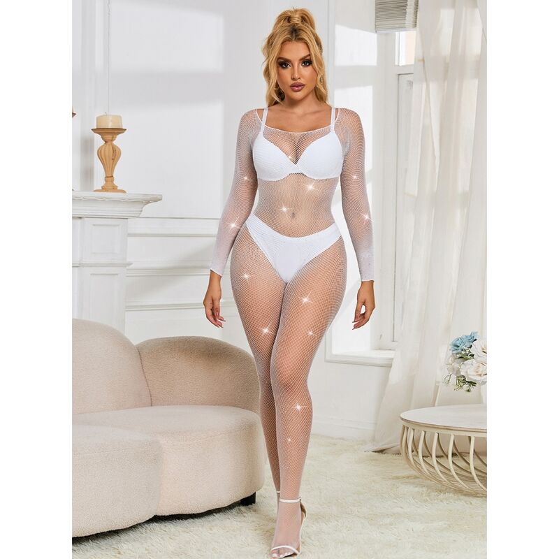 SUBBLIME - 952396 FISHNET BODYSTOCKING WITH DIAMONDS LONG SLEEVE WHITE ONE SIZE - Toys "n" Us