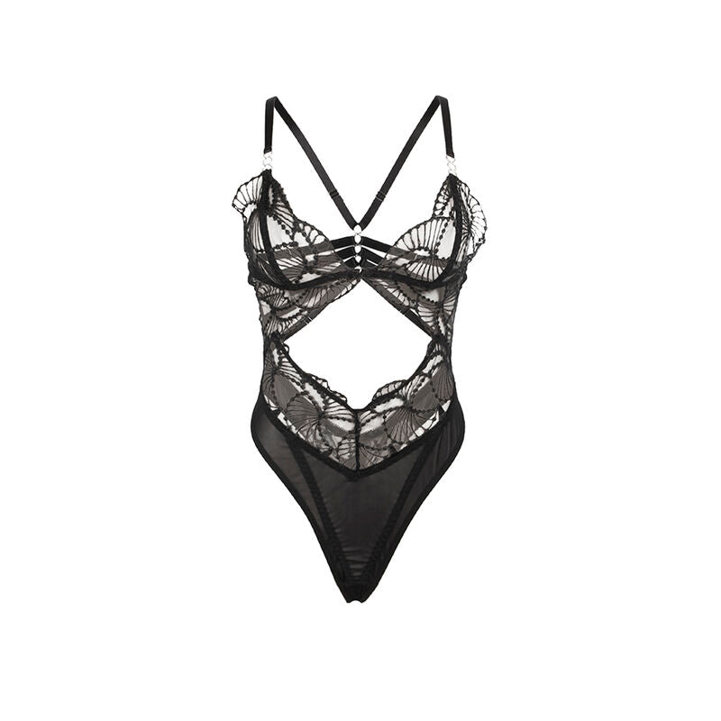 SUBBLIME - 955229 TRANSPARENT BODYSUIT WITH HOLLOW LACE BLACK L/XL - Toys "n" Us