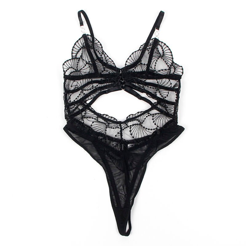 SUBBLIME - 955229 TRANSPARENT BODYSUIT WITH HOLLOW LACE BLACK L/XL - Toys "n" Us