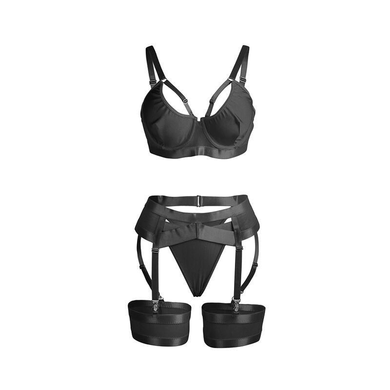 SUBBLIME - 955236 BLACK BONDAGE BRA WITH GARTER SET S/M - Toys "n" Us