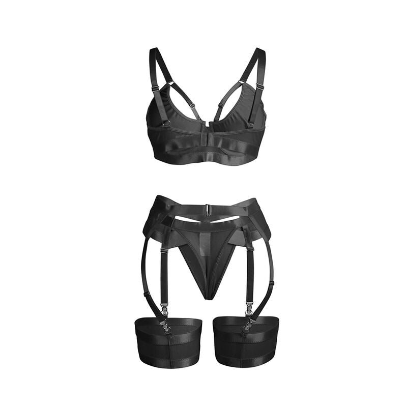 SUBBLIME - 955236 BLACK BONDAGE BRA WITH GARTER SET S/M - Toys "n" Us