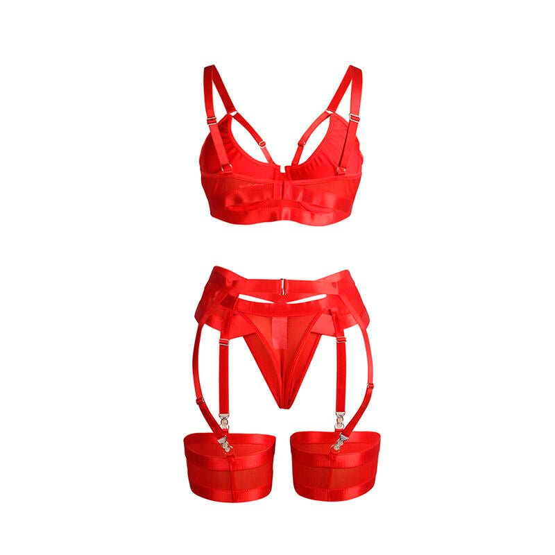 SUBBLIME - 955250 RED BONDAGE BRA WITH GARTER SET S/M - Toys "n" Us