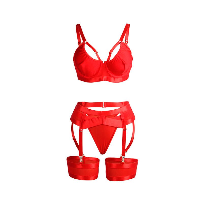 SUBBLIME - 955250 RED BONDAGE BRA WITH GARTER SET S/M - Toys "n" Us