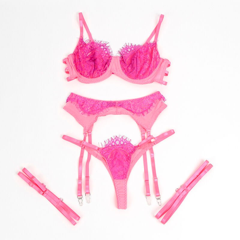SUBBLIME - 955359 SET OF BRA WITH LACE AND GARTER LINKS PINK AND PURPLE S/M - Toys "n" Us