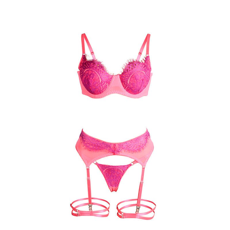 SUBBLIME - 955366 BRA SET WITH LACE AND GARTER LINES PINK AND PURPLE L/XL - Toys "n" Us