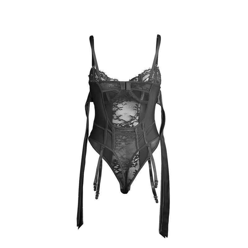 SUBBLIME - 955496 LACE BODYSUIT WITH BOWS AND GARTERS BLACK S/M - Toys "n" Us