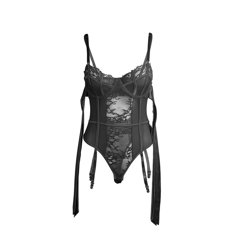 SUBBLIME - 955502 LACE BODYSUIT WITH BOWS AND GARTERS BLACK L/XL - Toys "n" Us