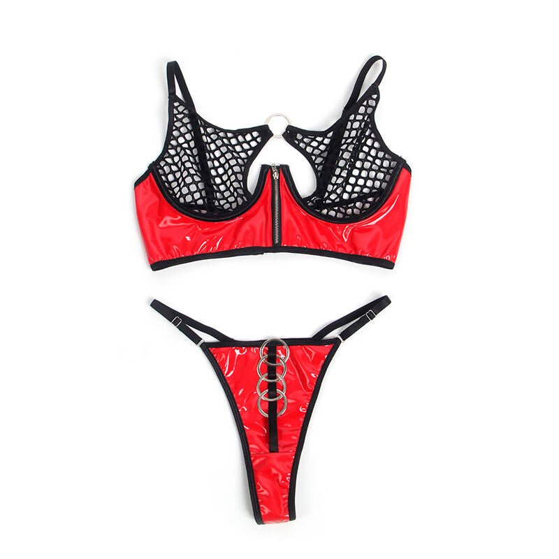 SUBBLIME - 955540 RED PATENT LEATHER MESH ZIPPER BRA SET L/XL - Toys "n" Us