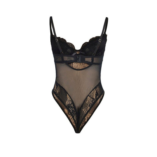 SUBBLIME - 955618 LACE BODYSUIT WITH BOTTOM CLOSURE BLACK S/M - Toys "n" Us