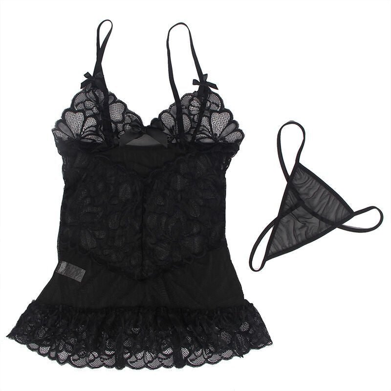SUBBLIME - BABYDOLL WITH ADJUSTABLE STRAPS AND TRANSPARENT LACE FLORAL PRINT BLACK L/XL - Toys "n" Us